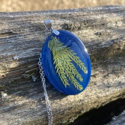 Large Oval Ground Pine Pendant in blue