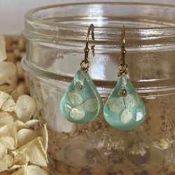 Tiny Hydrangea drop earrings - aqua colour
